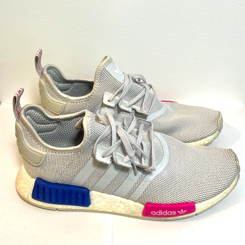 Adidas Originals Gray Sneakers - blue and pink accents